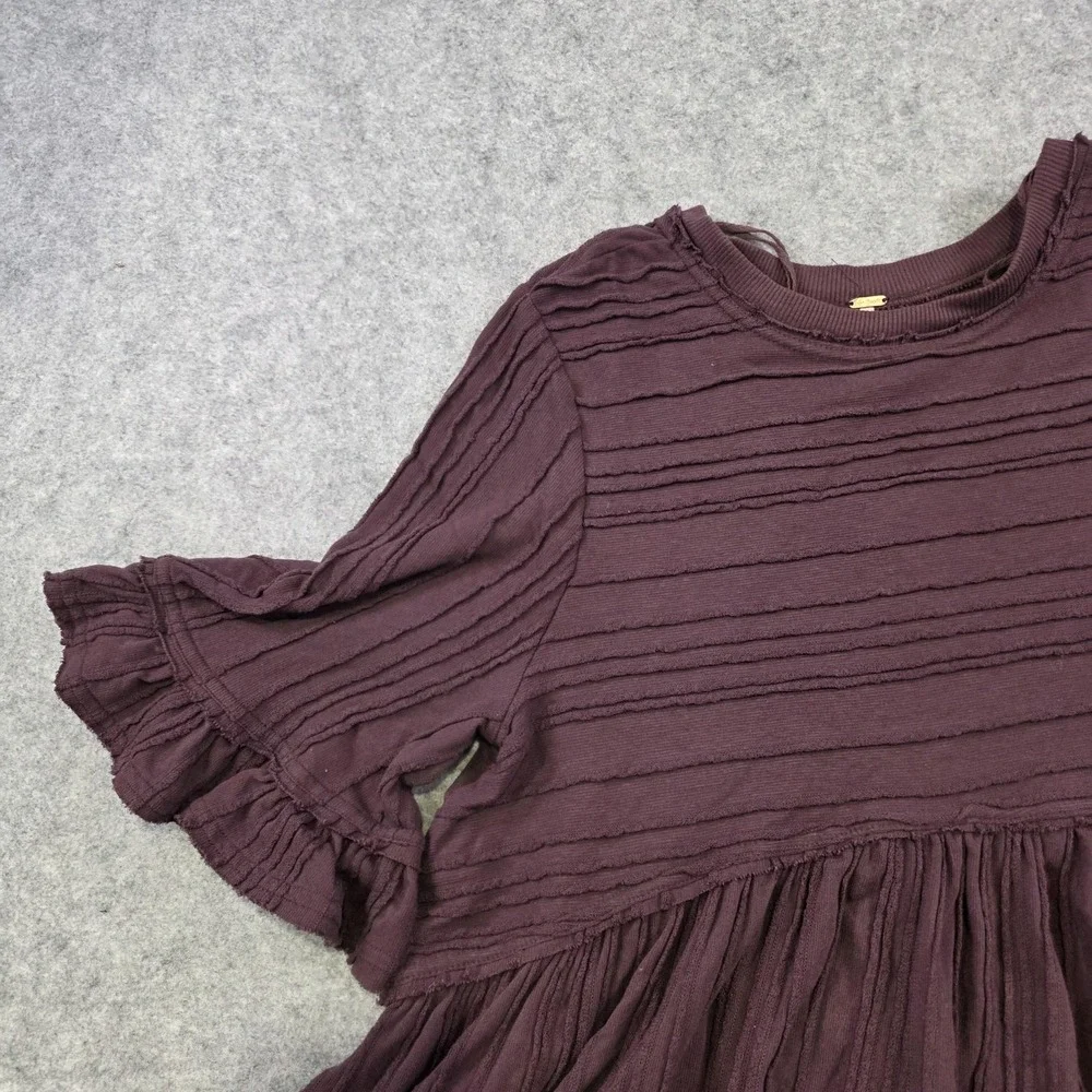 Free People Take A Spin‎ Babydoll Tunic Dress Womens XS Purple Ruffle Flutter